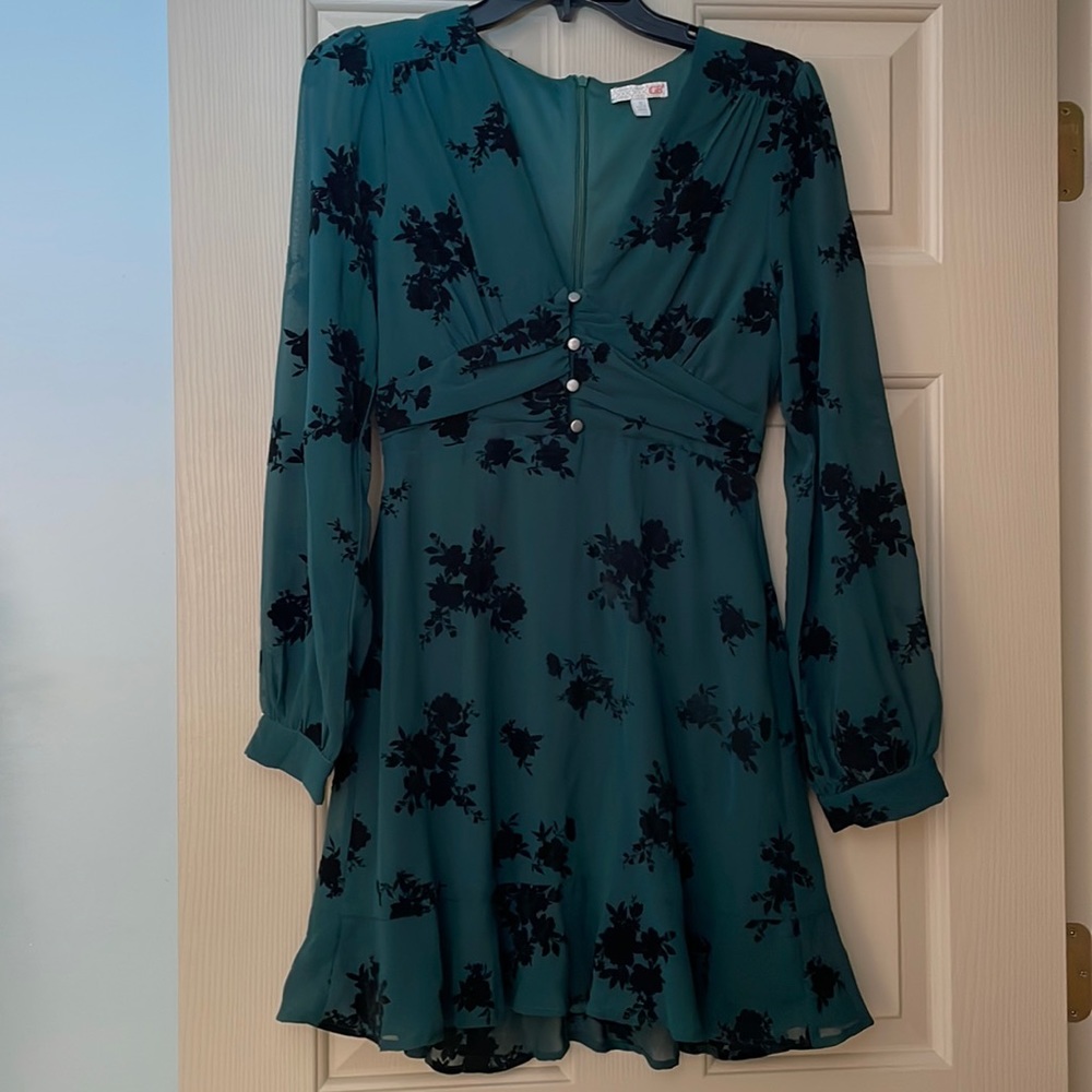 🖤 GB Green and Black Floral Mini Dress, S 💚 Holiday Party Dress 🖤